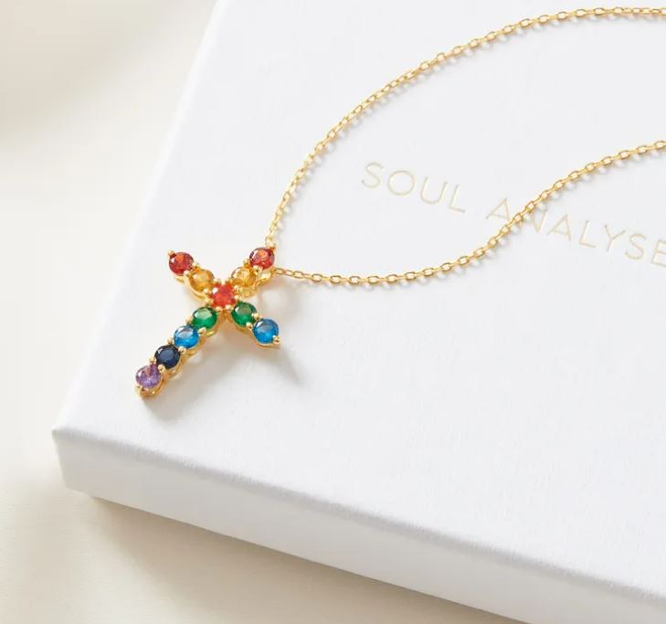 Rainbow Cross Necklace- Gold Plated