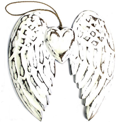 Hand Crafted Double Angel Wing & Heart - 24cm