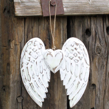 Hand Crafted Double Angel Wing & Heart - 24cm