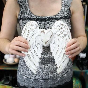 Hand Crafted Double Angel Wing & Heart - 24cm