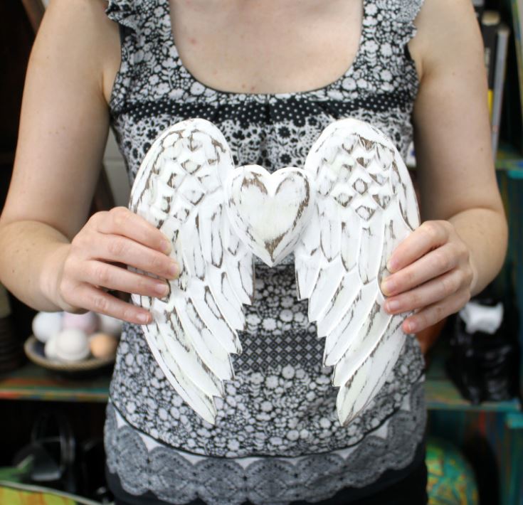 Hand Crafted Double Angel Wing & Heart - 24cm