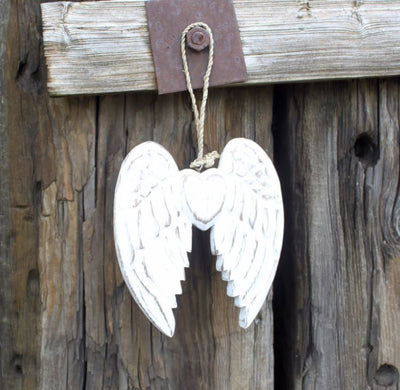 Hand Crafted Small Double Angel Wing & Heart - 15cm