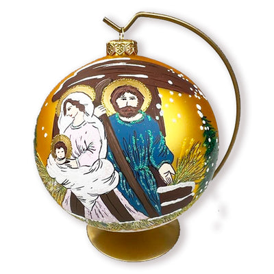 Handmade Glass Bauble- Holy Family Yellow (Large)