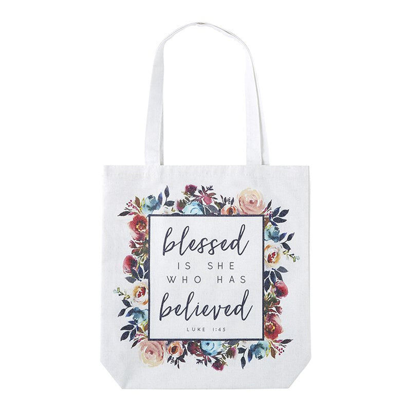 Blessed is She Who Has Believed Tote Bag with Inside Pocket