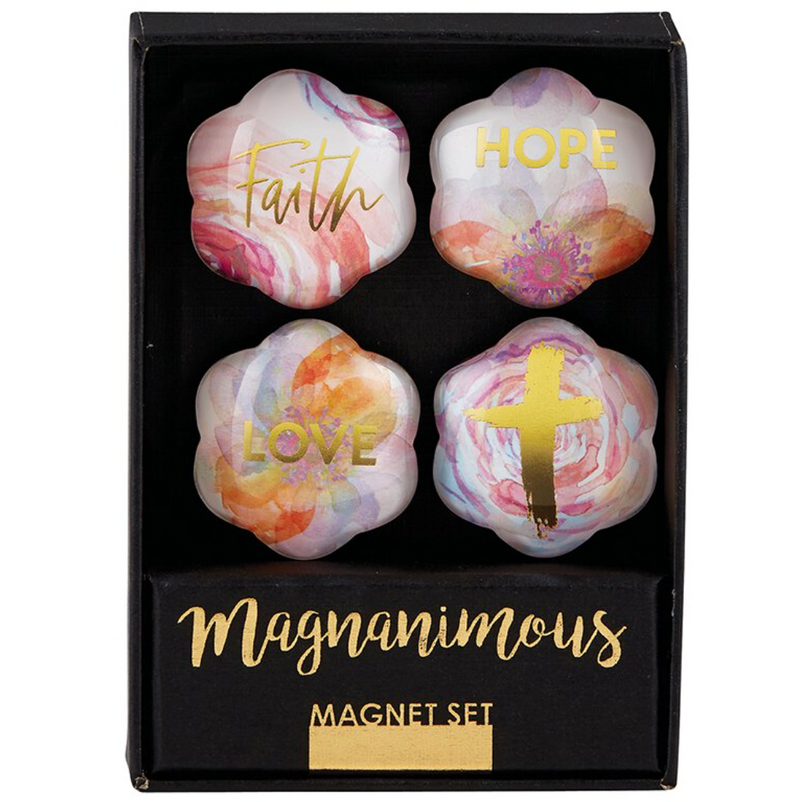 Magnanimous Faith, Hope, Love Inspirational Flower Magnets Gift Set