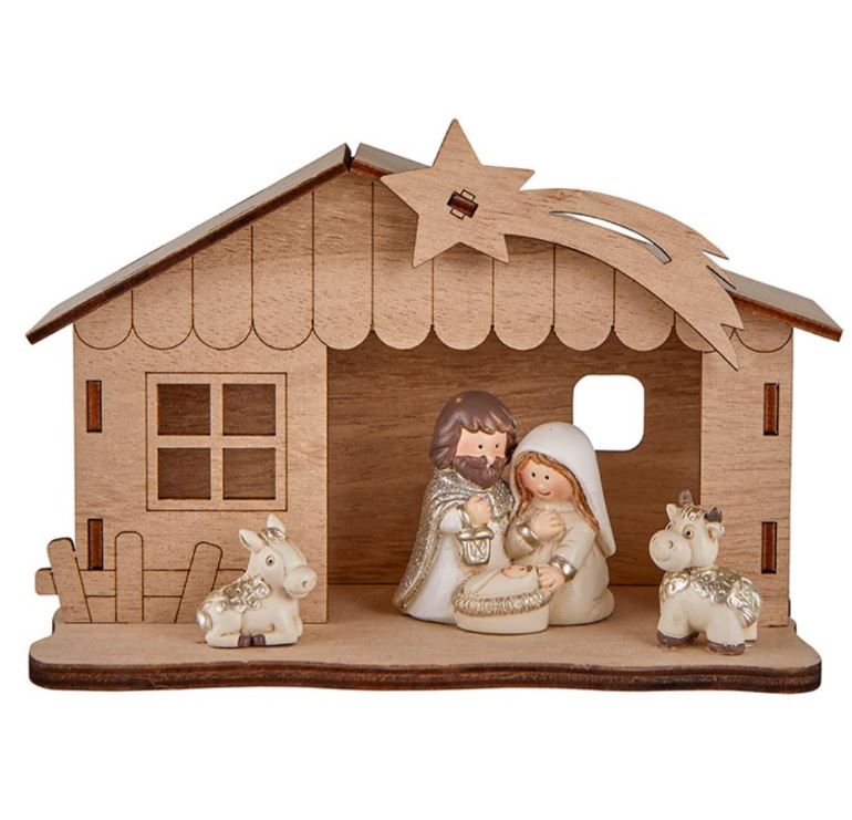 Childlike Nativity with Lighted Creche