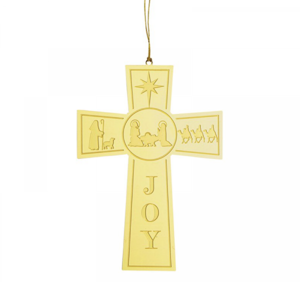 Nativity Cross Small Brass Ornament