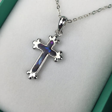 Inlaid Shell Cross Pendant Purple