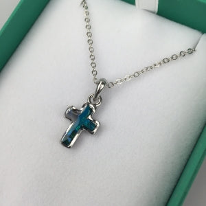 Inlaid Paua Shell Cross Pendant Blue