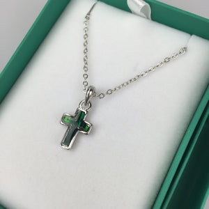 Inlaid Paua Shell Cross Pendant Green