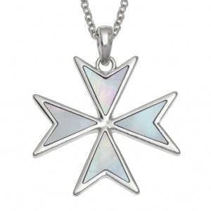 Maltese Cross Necklace Moth of Pearl