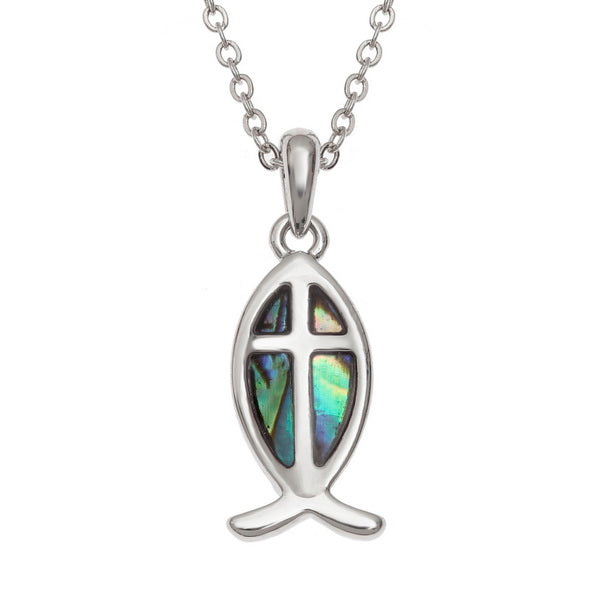Inlaid Paua Fish with Cross Pendant in Natural