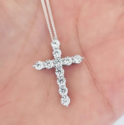 Stone Cross Pendant Necklace- Sterling Silver