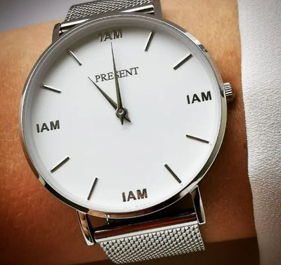 "I Am Present" Mesh Watch Silver
